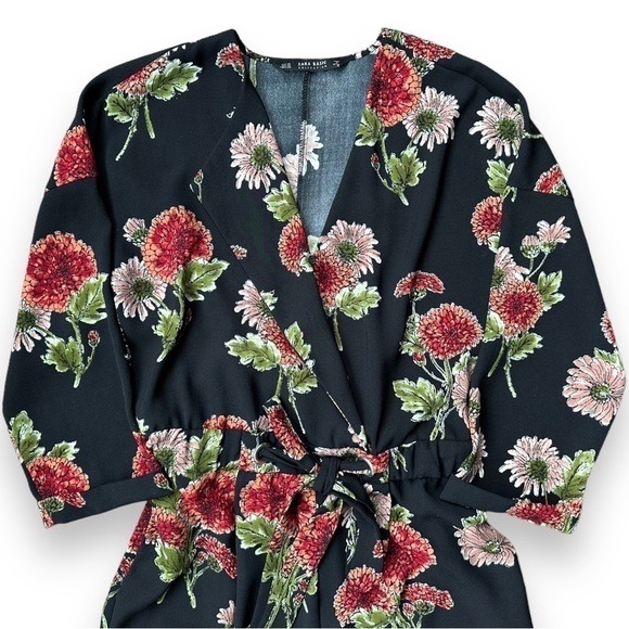 Zara Dark Floral Cross Front Long Sleeve Jumpsuit | Size Extra Small - Picture 6 of 16